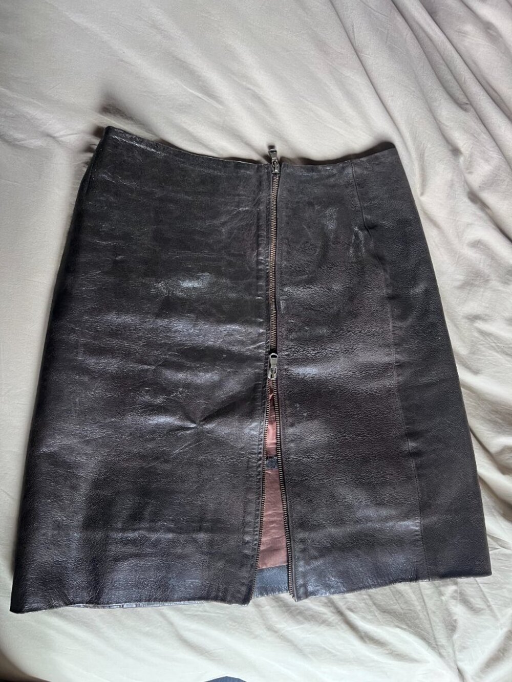 Celine Mid-Length Black Leather Skirt w/ Front Zip - Picture 3 of 6